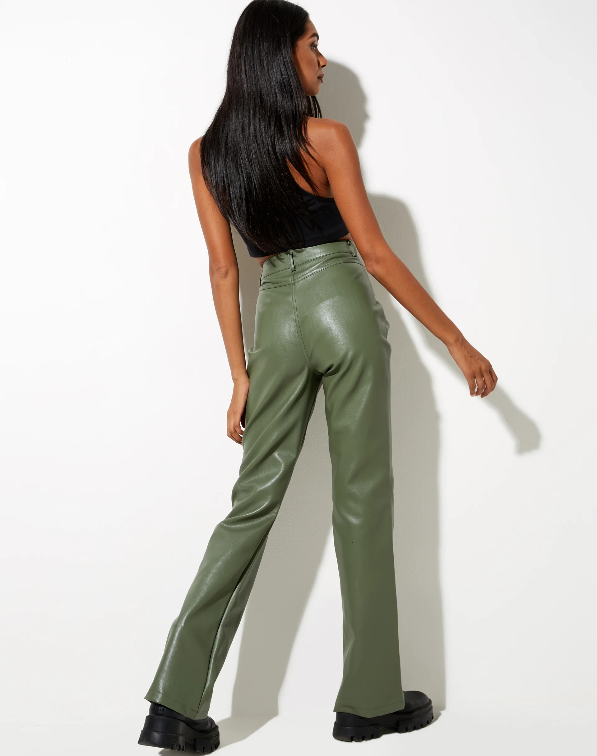 Zoven Flare Trouser in Pu Green - Image 7