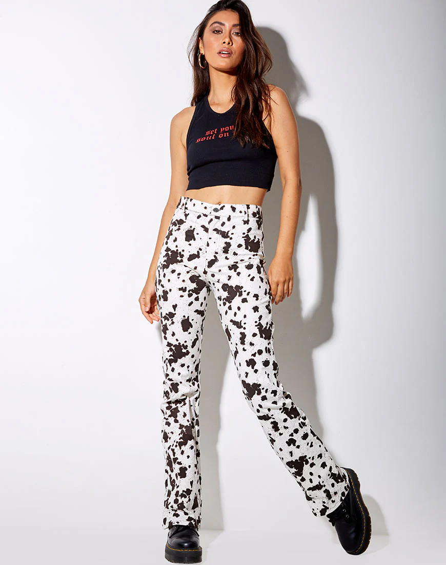 Zoven Flare Trouser in Mini Cow Black and White - Image 6