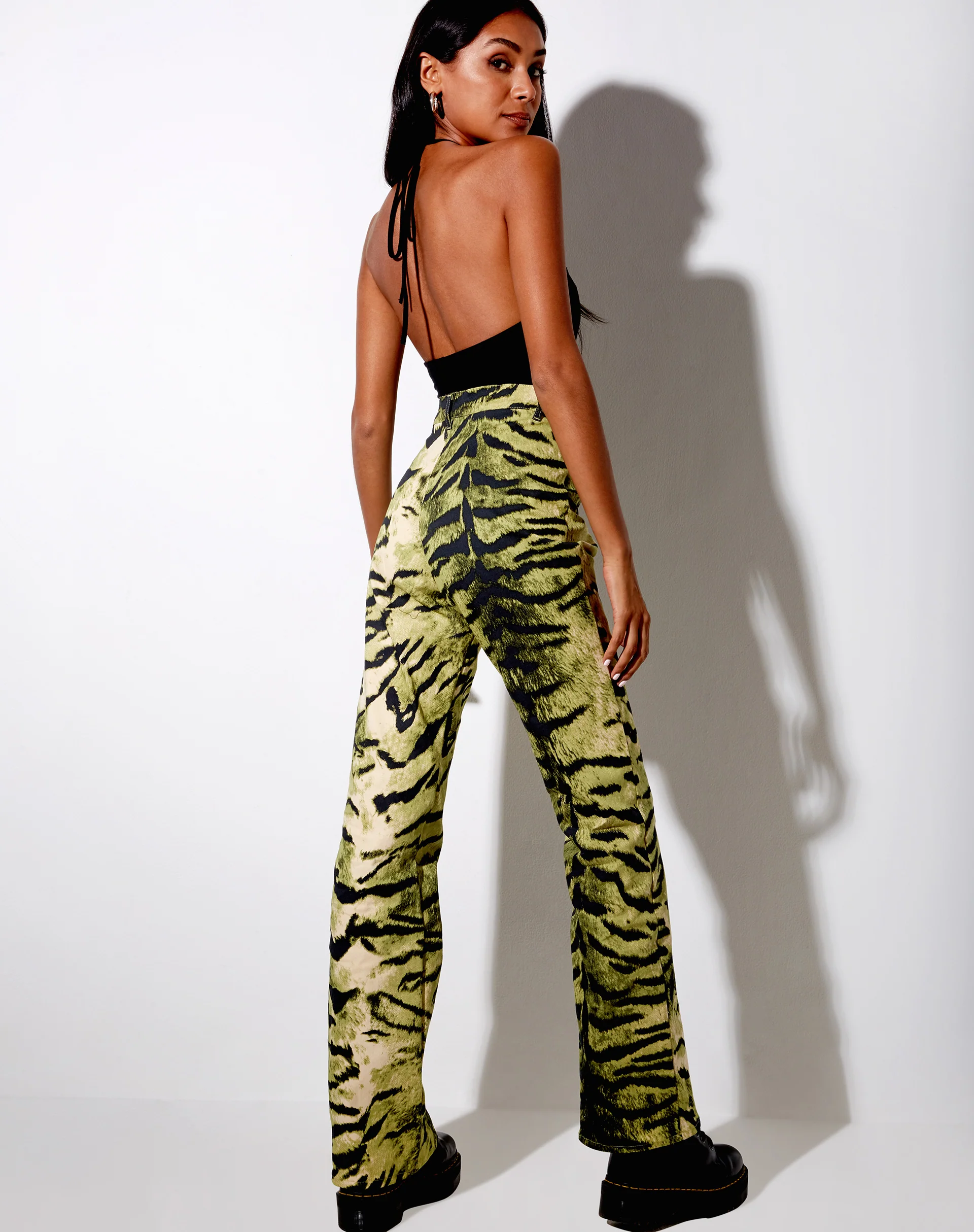 Zoven Flare Trouser in Tiger Full Khaki Placement - Image 2