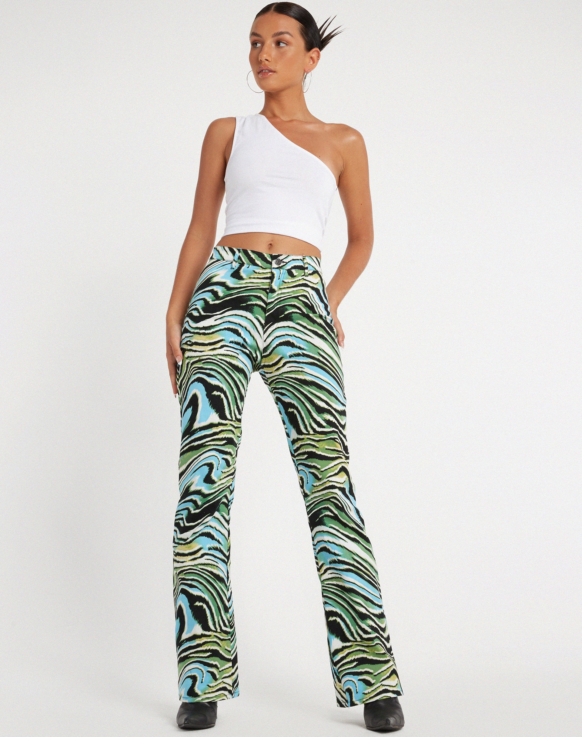 Zoven Flare Trouser in Warped Zebra Blue - Image 5