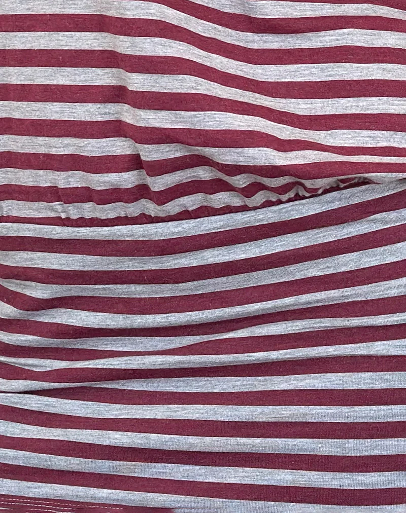 Zylina Mini Dress in Burgundy and Grey Classic Stripe - Image 6