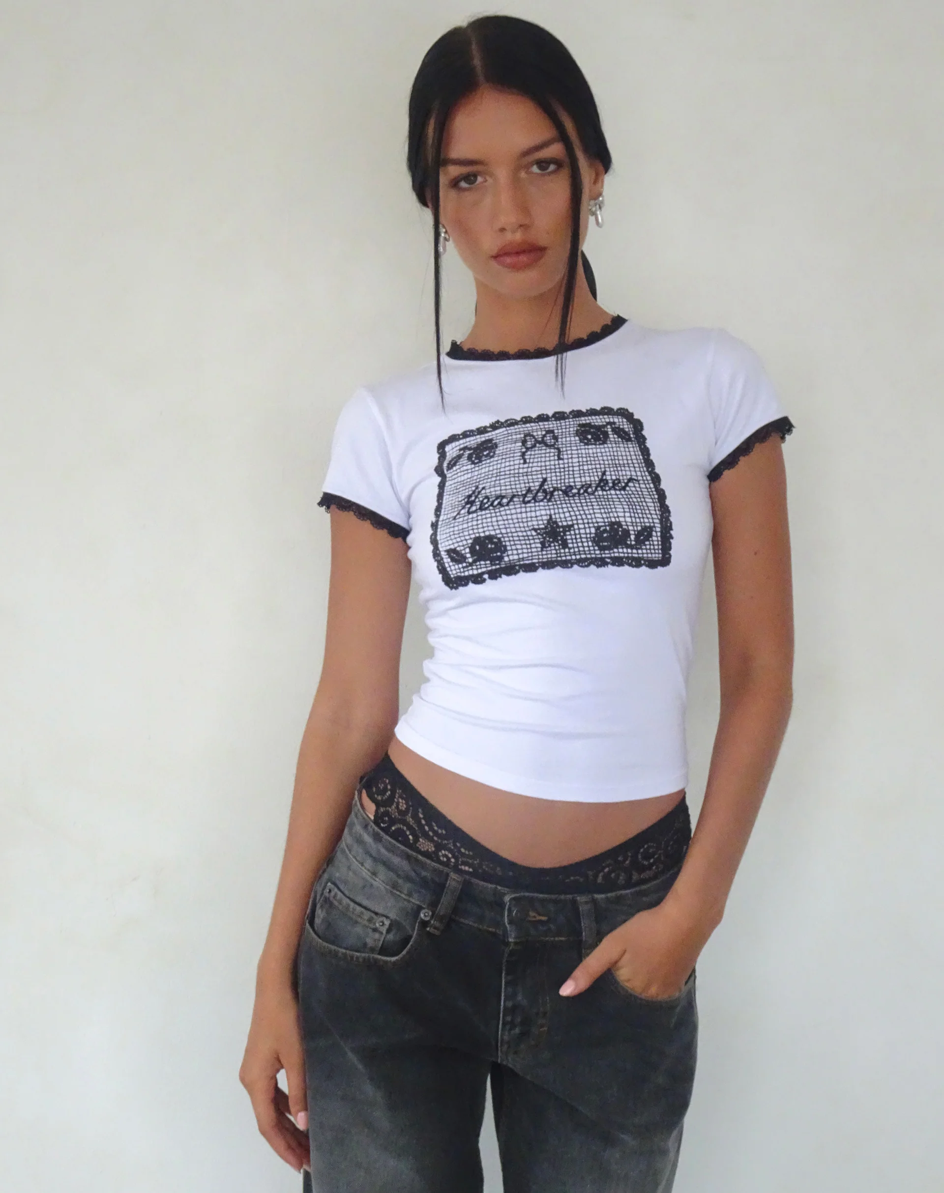Zyzy Baby Tee in White with Heartbreaker Print - Image 4